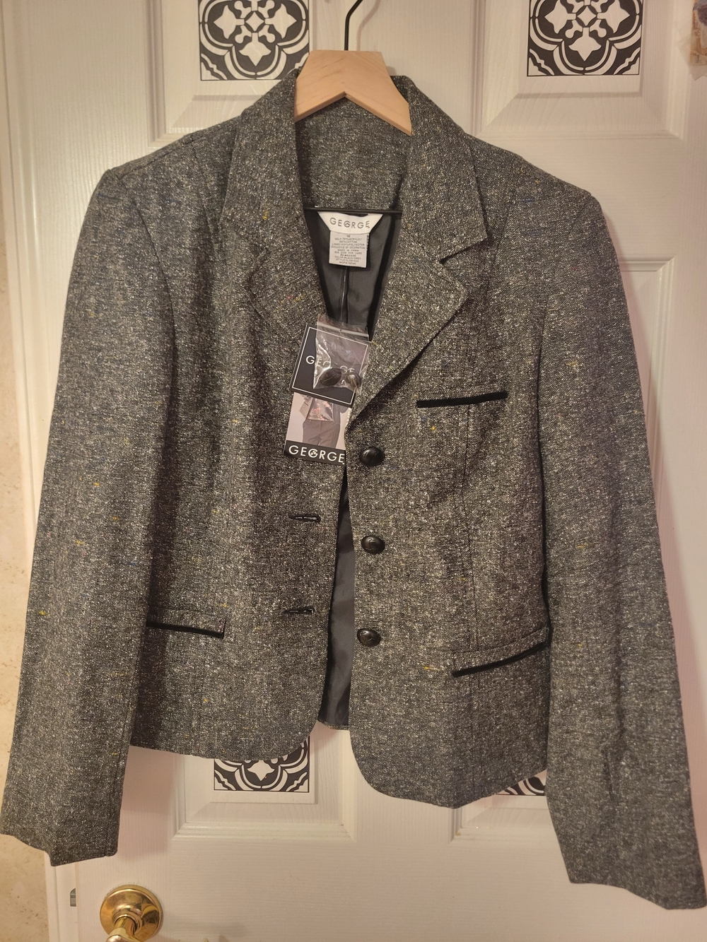 George Gray Tweed Blazer Size 12 Multicolor Fleck Black Trim NWT Vintage Style